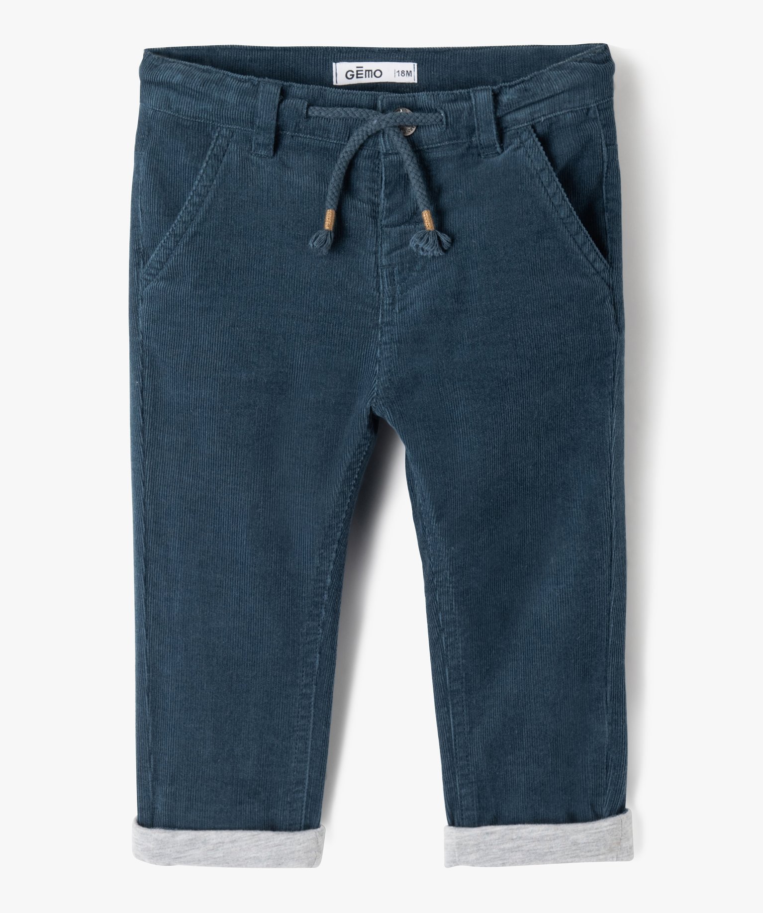 Pantalon bébé Garçon en velours doublé jersey bleu | GEMO