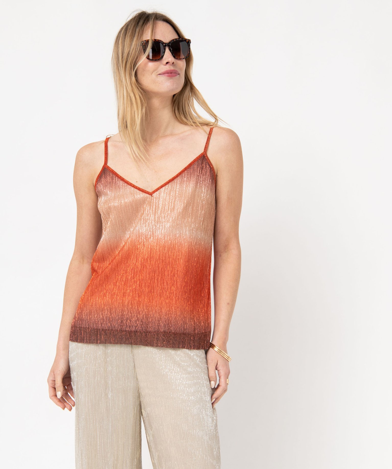 Débardeur en voile plissé brillant femme multicolore | GEMO