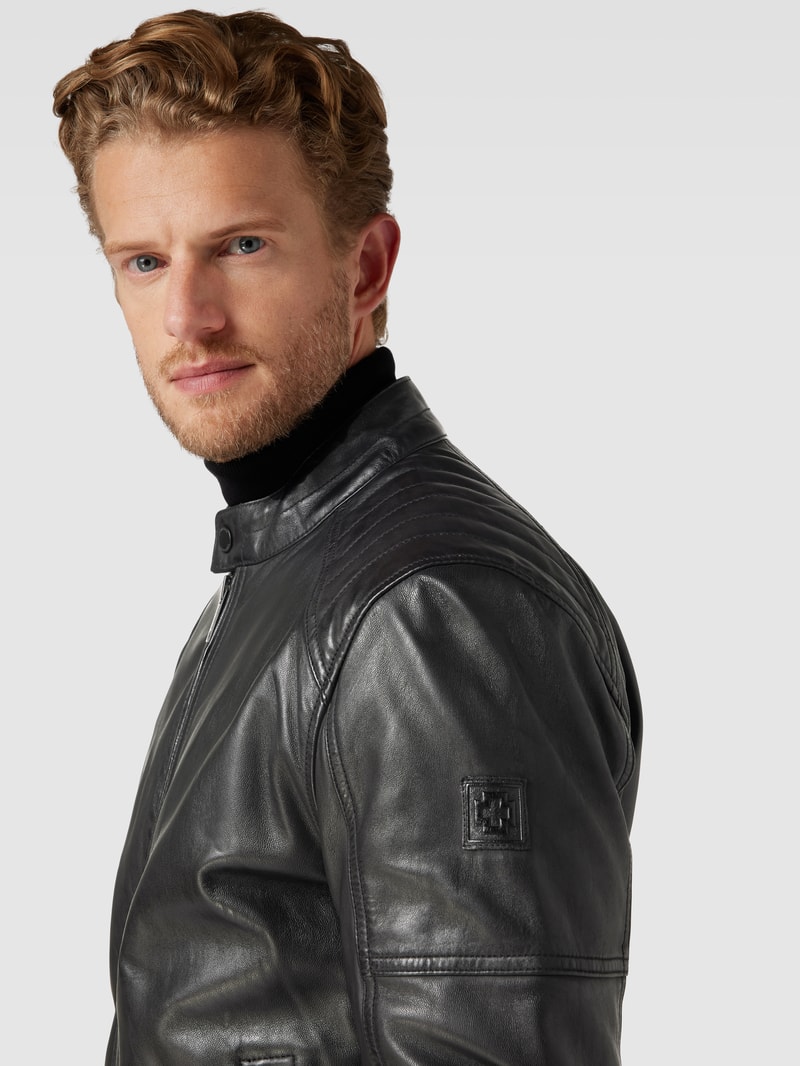 Lederjacke mit Reißverschlusstaschen Modell 'BEXLEY' in schwarz