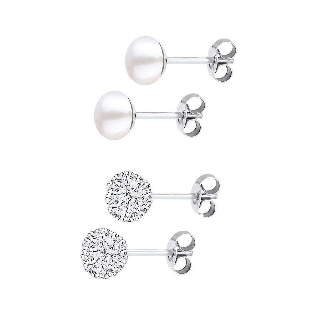 Elli Elli Boucles d'Oreilles Kugel Perle Set Kristalle 925 Silber Boucles d'oreilles