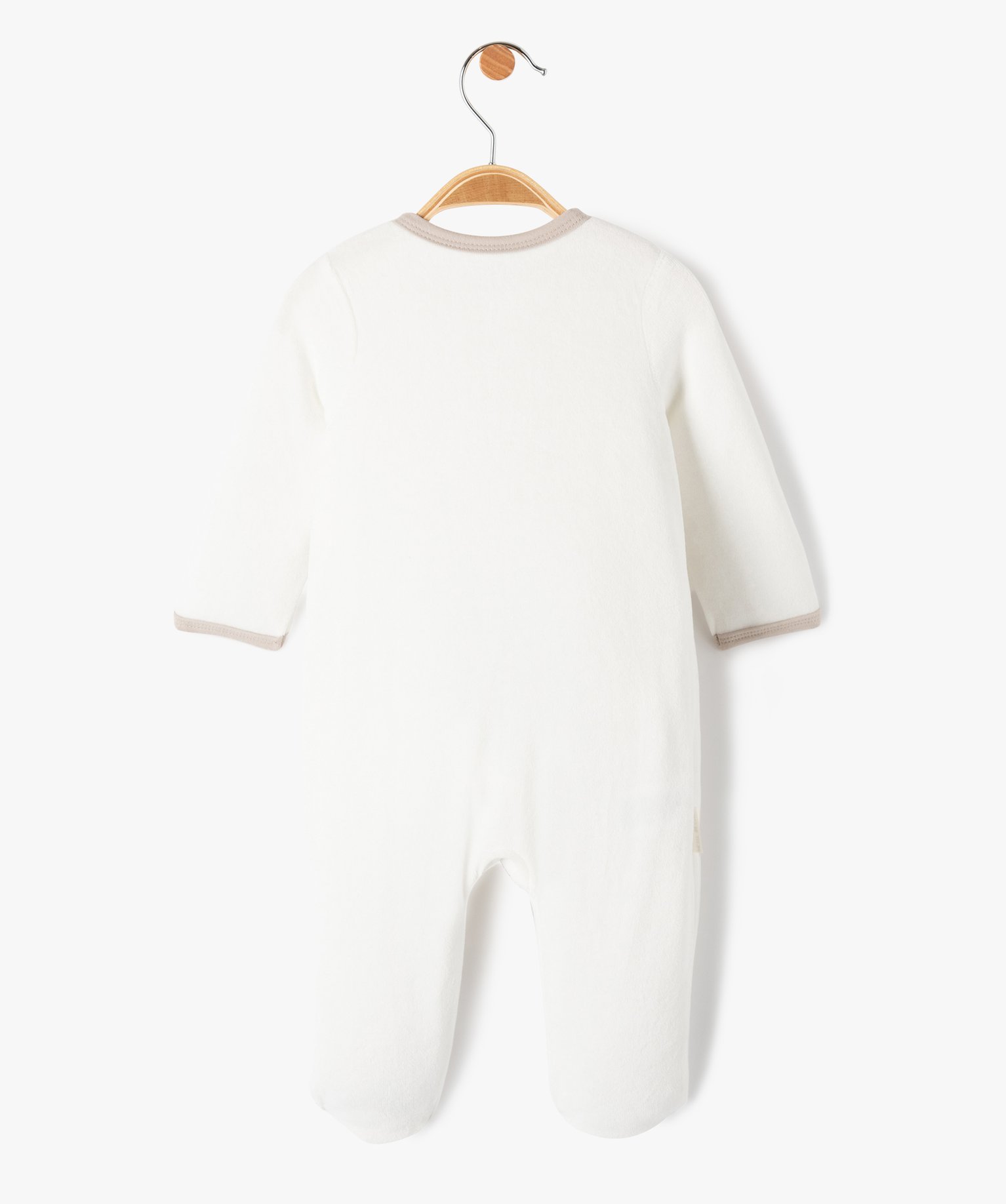 Pyjama bébé en velours imprimé avec ouverture devant - Pe... blanc | GEMO