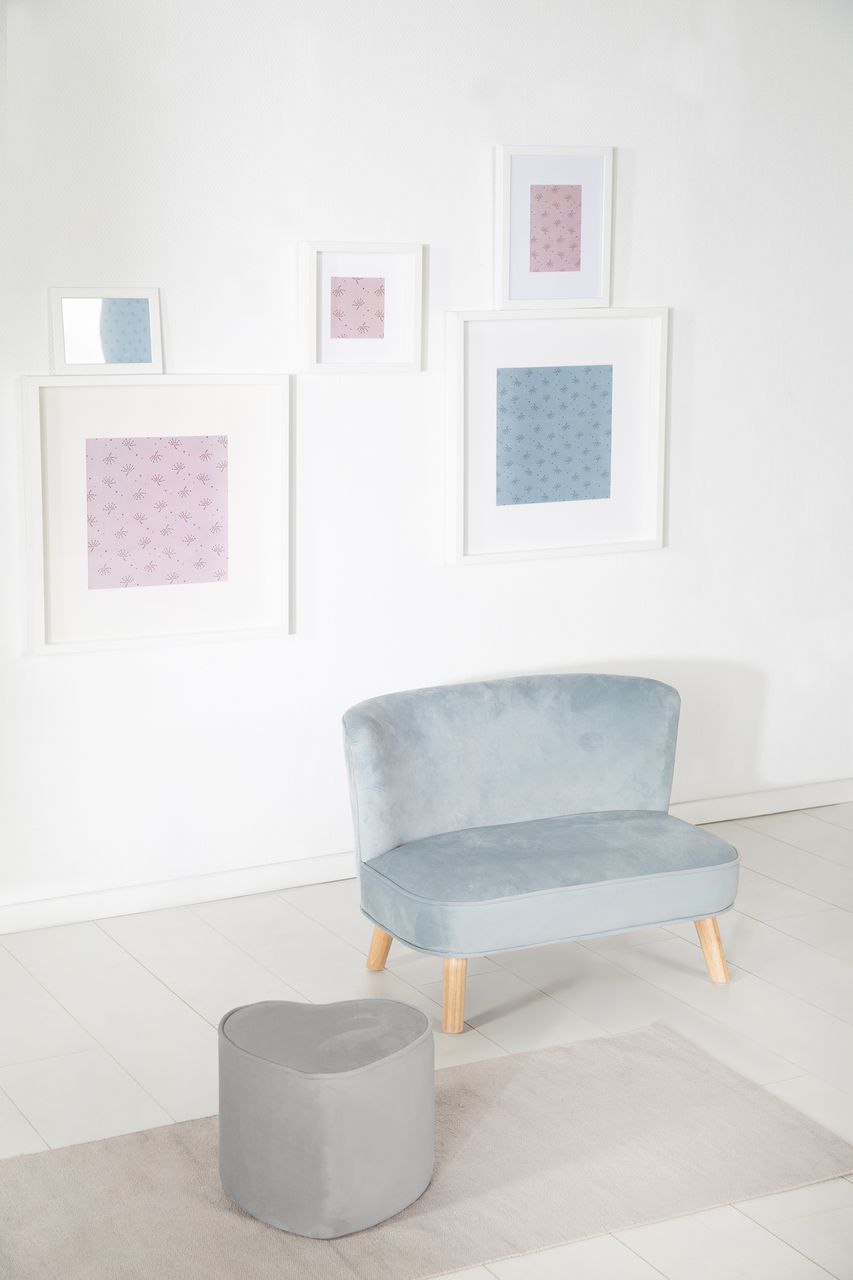 Roba Kinderhocker in Herzform „Lil Sofa“, bequemer Hocker mit grauem Samtstoff bezogen, Pouf