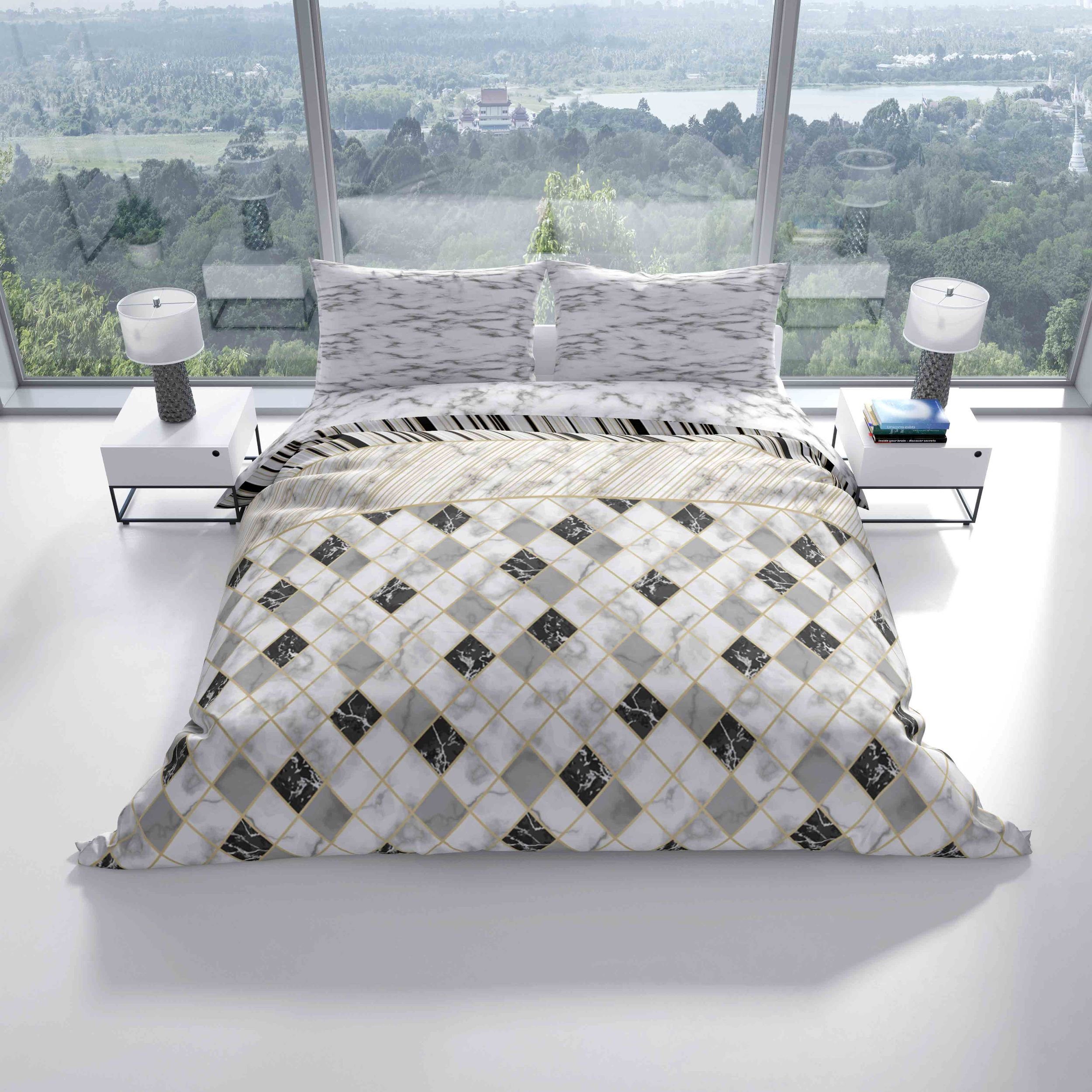Bettwäsche Baumwolle 135x200, 155x220, 200x200 oder 200x220, Leonado Vicenti, Renforcé, 2 teilig, Marmor Optik gestreift mit Reißeverschluss