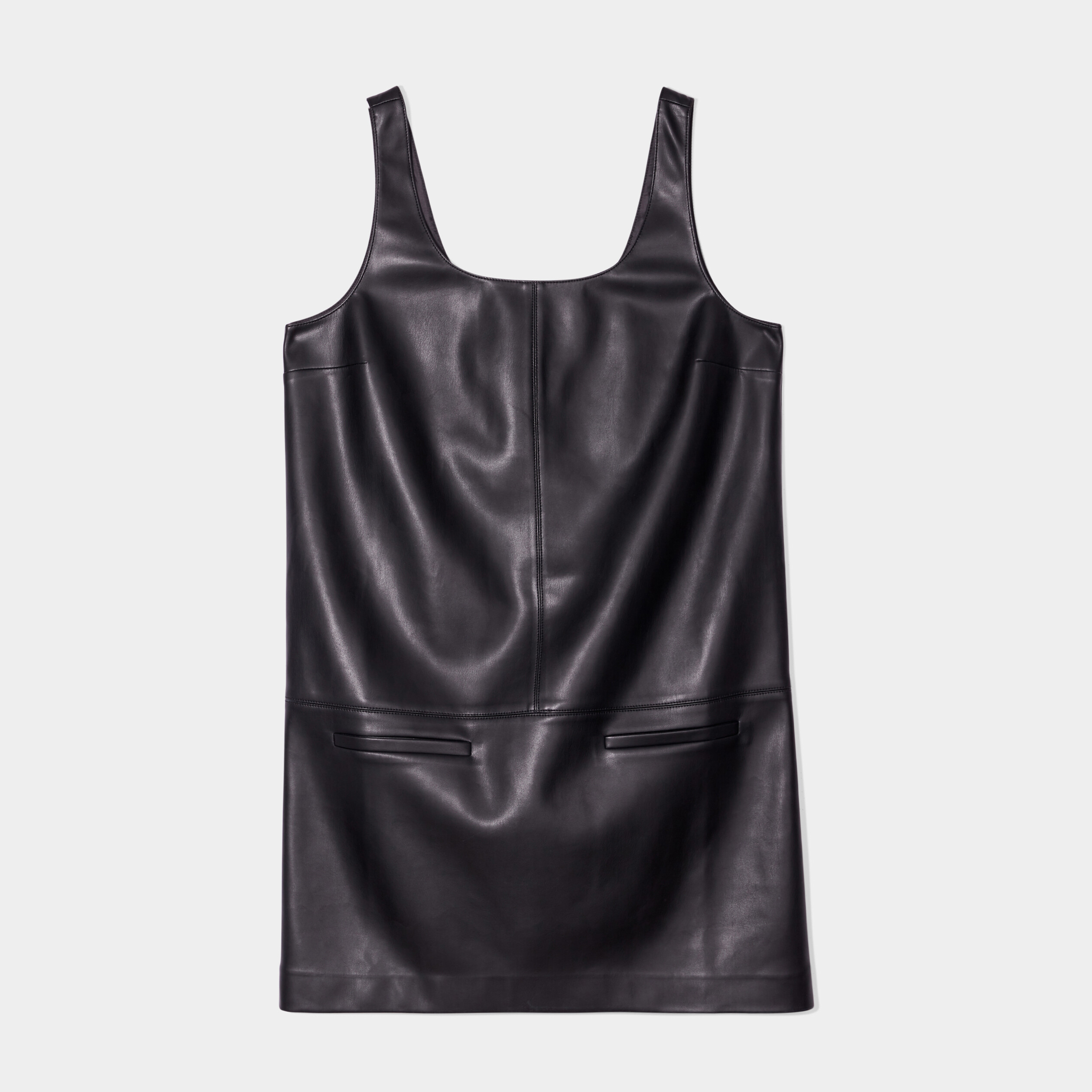 Robe chasuble courte simili cuir noir femme | La Halle