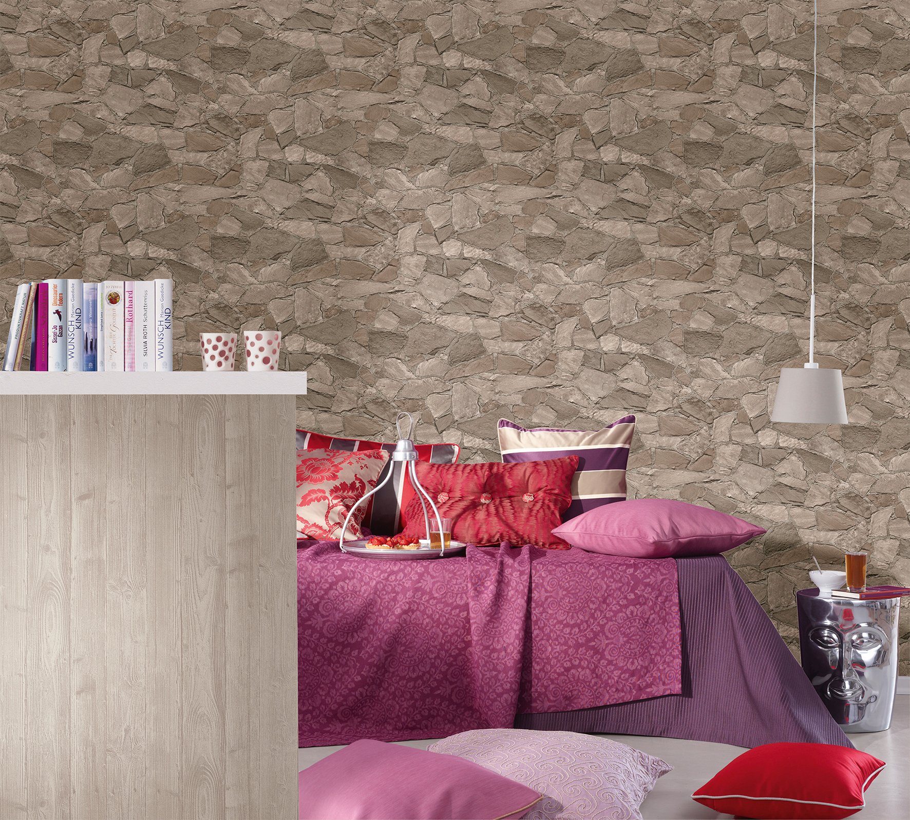 Marburg Vliestapete Beige-Braun, Steinoptik, restlos abziehbar