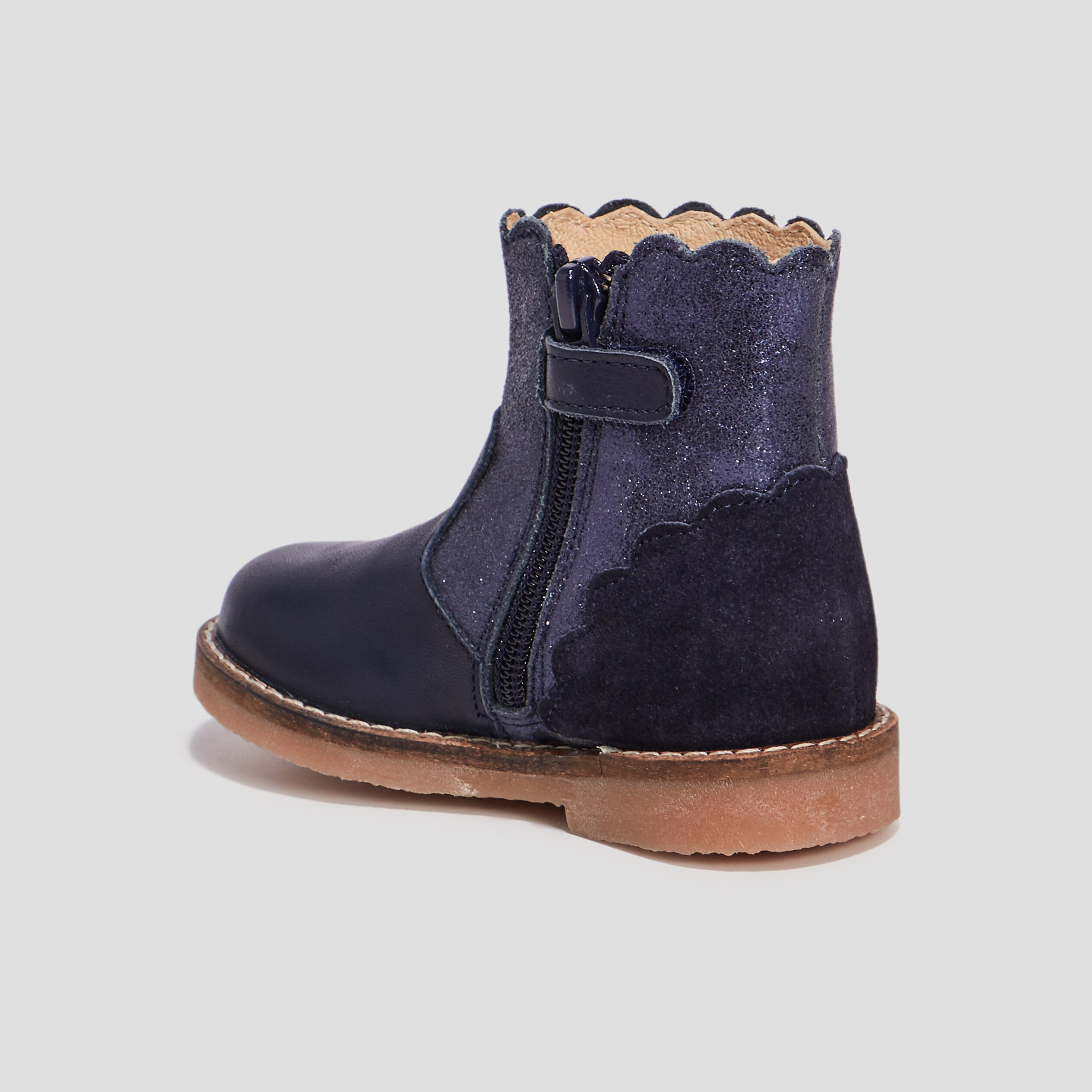 Bottines pailletées en cuir bleu bébé fille | La Halle