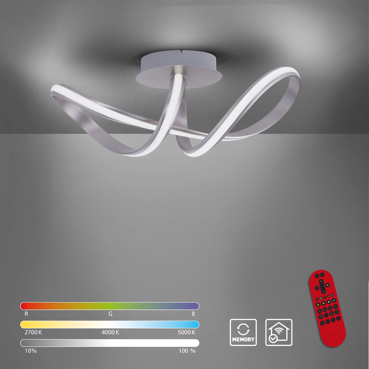 JUST LIGHT JUST LIGHT. LED Deckenleuchte LOLAsmart-MELINDA, 1xLED-Board/28W/RGB,2700-5000K, Stahl