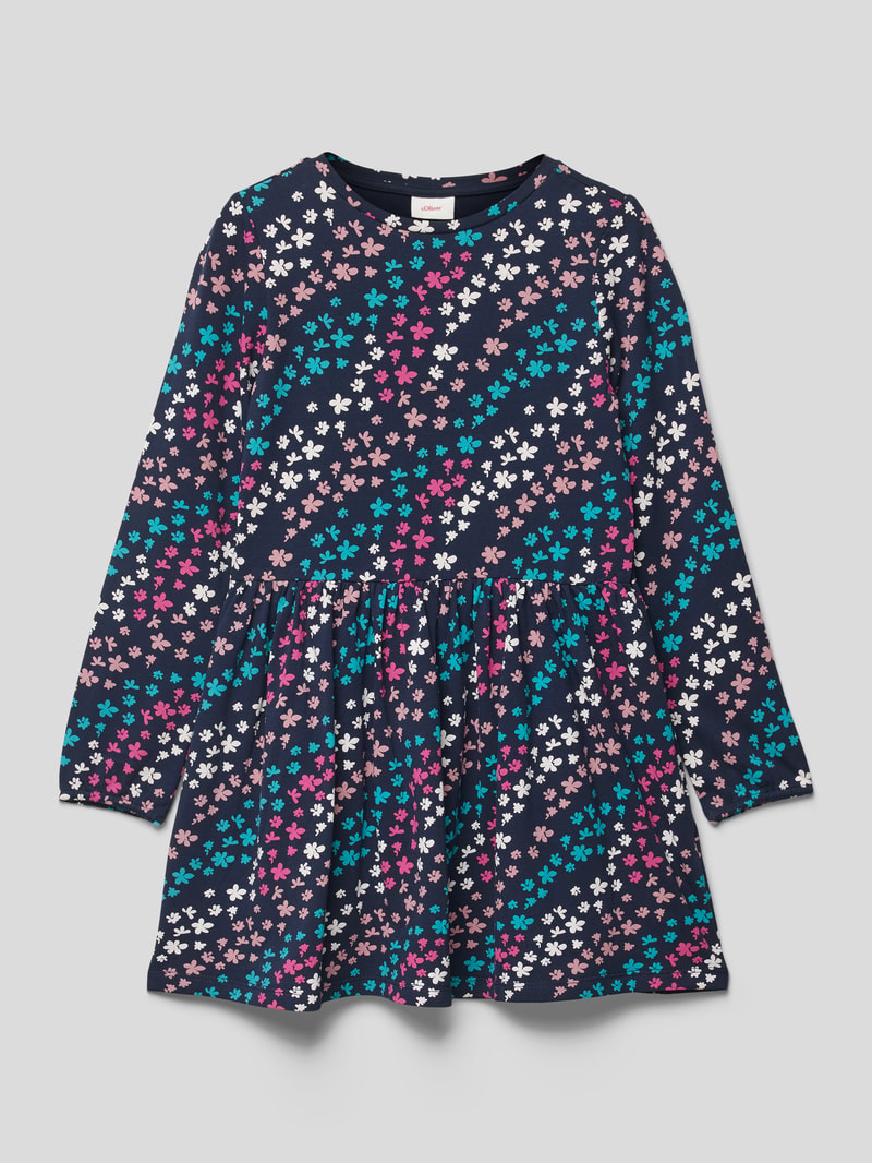Kleid mit Allover-Muster Modell 'Back to School' in marineblau