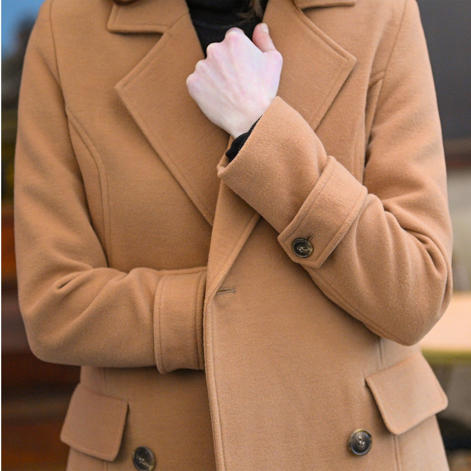 Manteau caban aspect drap de laine