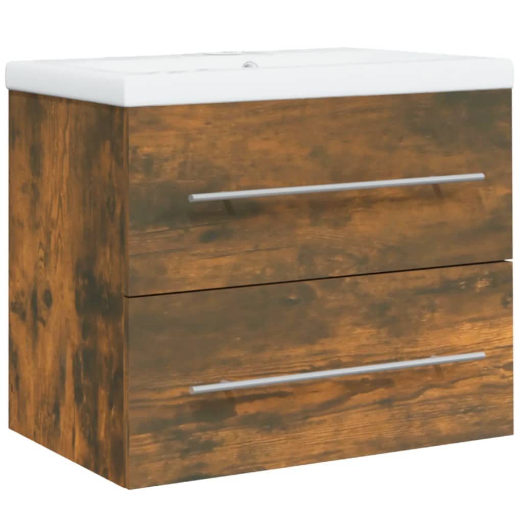 vidaXL Badezimmerspiegelschrank Waschbeckenschrank mit Einbaubecken Räuchereiche Holzwerkstoff (1-St)