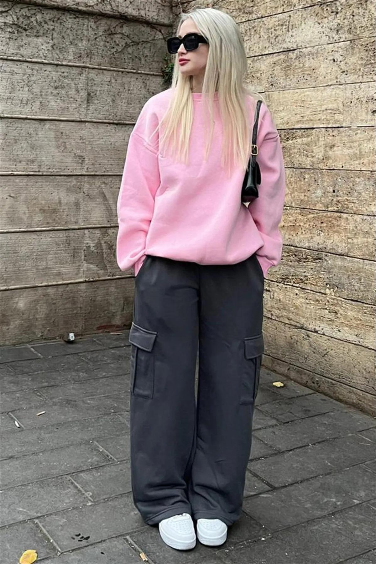 Madmext  Geräucherte Damen-Jogginghose mit weitem Bein und Cargotasche Mg1615