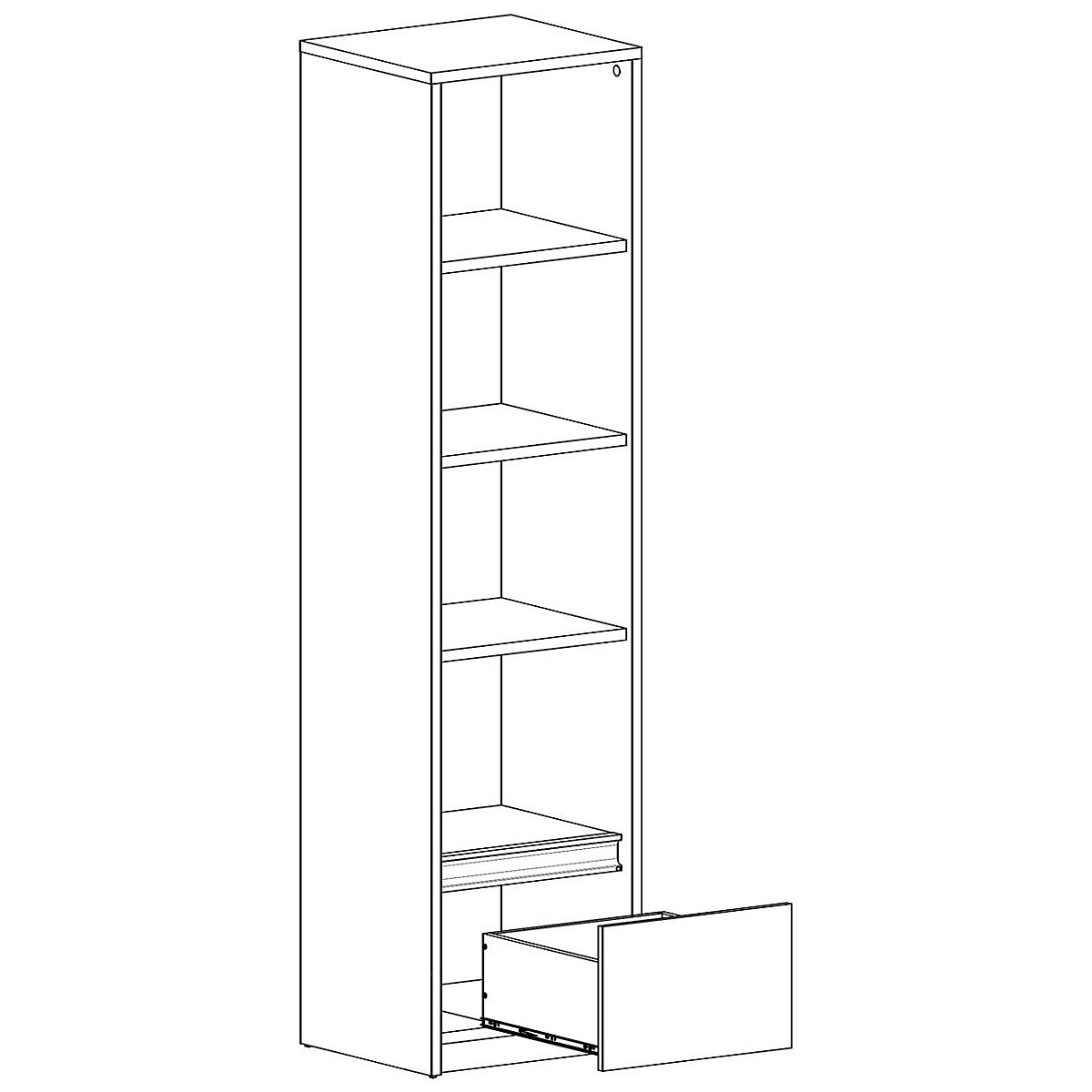 Bücherregal Mati Standregal 49cm grifflos mit 3 Einlegeböden und 1 Schublade
