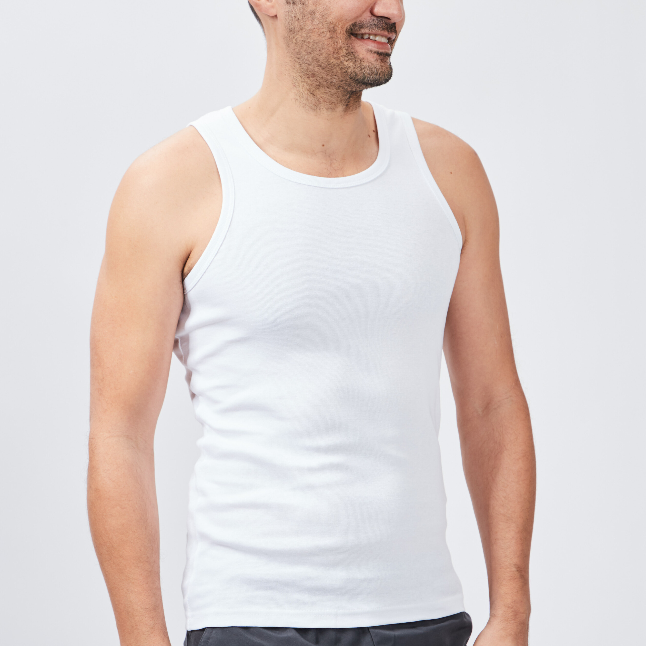 Débardeur coton bretelles larges blanc homme | La Halle