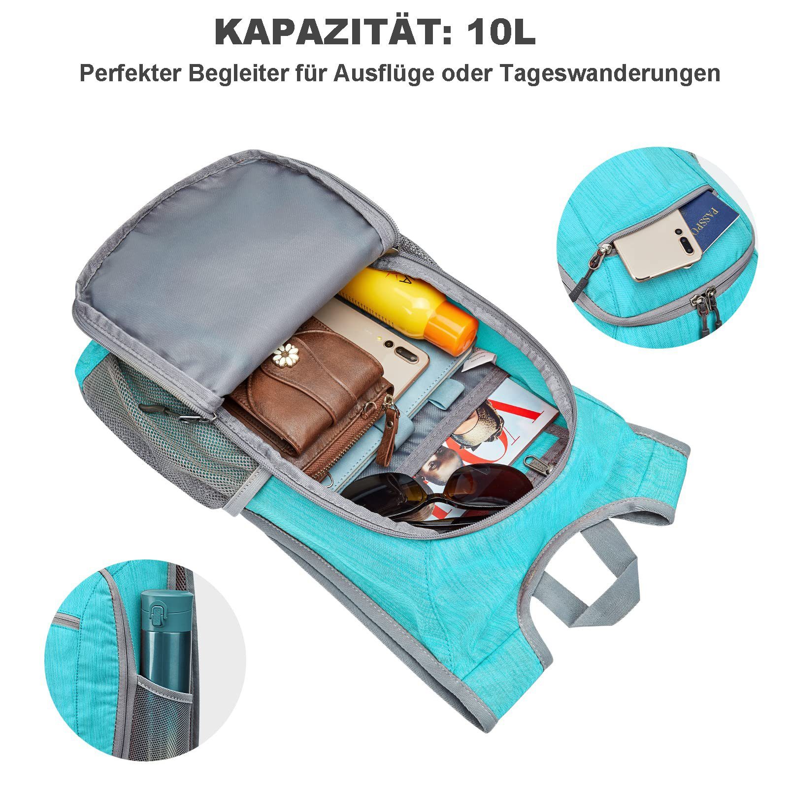 G4Free Wanderrucksack, 15L Kleine Reise Outdoor Faltbare Umhängetasche
