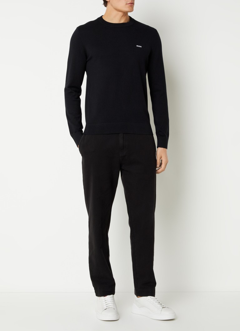 Pulover HUGO BOSS San Cudo din tricot fin cu logo brodat