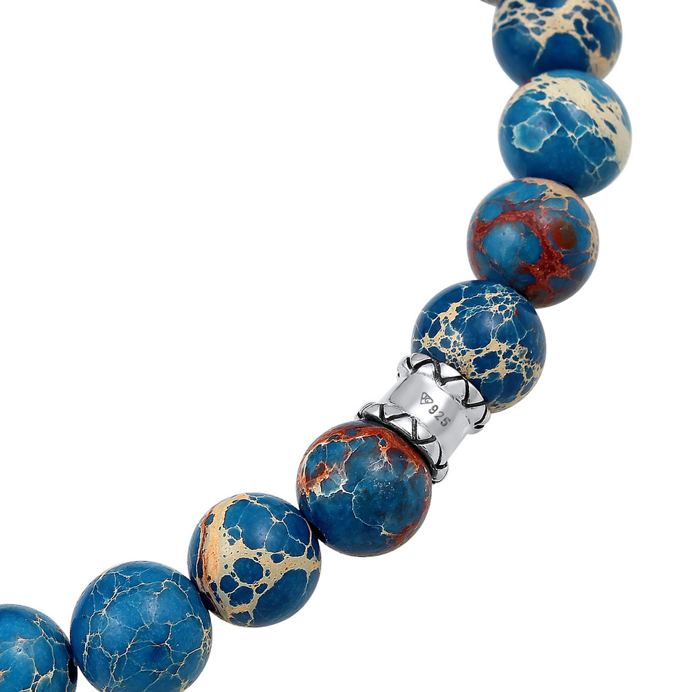KUZZOI KUZZOI Bracelet Homme symbole de la tête de mort avec des boules d'agate en argen Bracelet