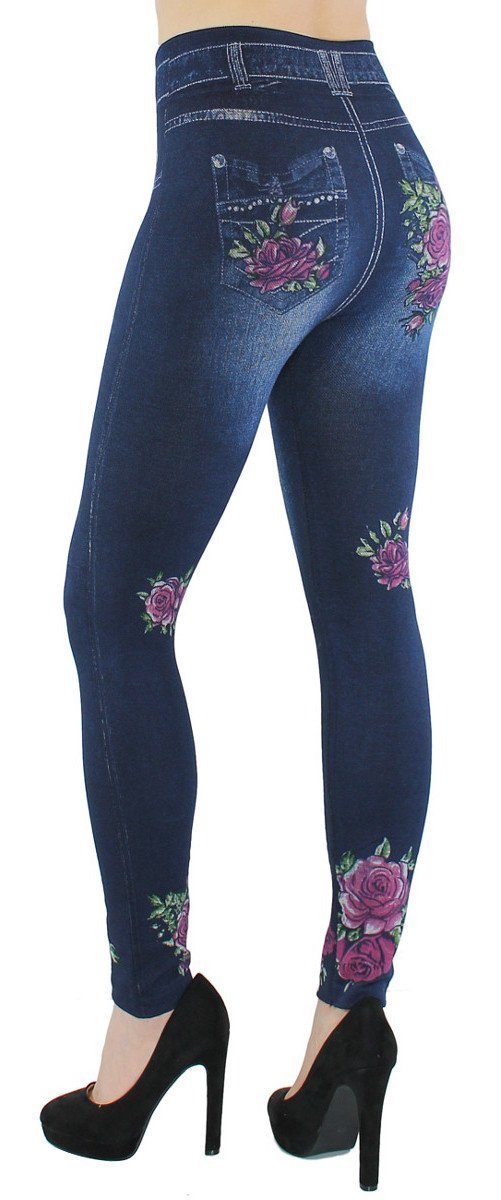 dy_mode Thermoleggings Thermo Leggings Damen Jeggings Gefüttert Thermoleggings Jeans-Optik mit elastischem Bund, Hochbund