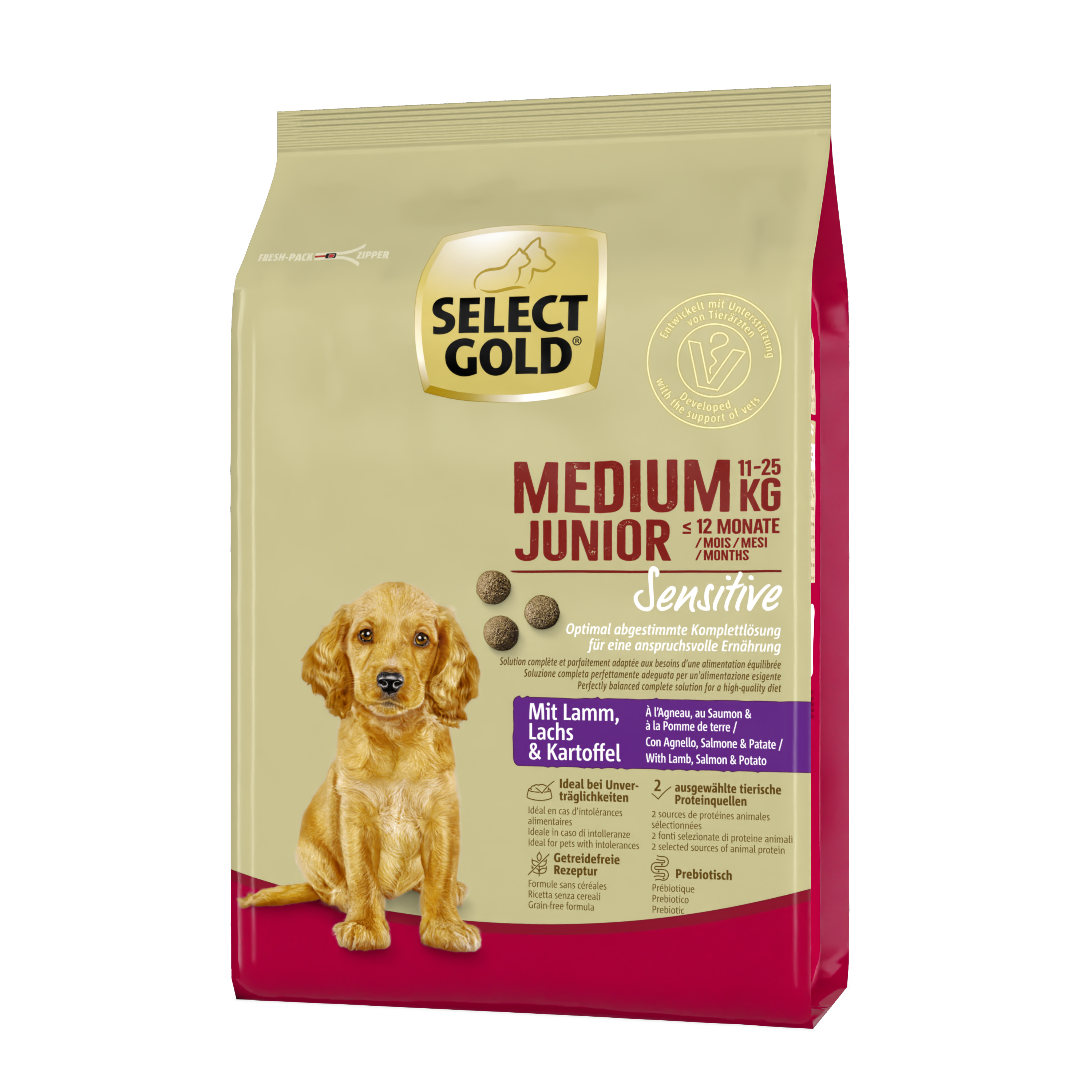 SELECT GOLD Hundetrockenfutter SELECT GOLD Sensitive Medium Junior Lamm/Lachs/Kartoffel 1 kg