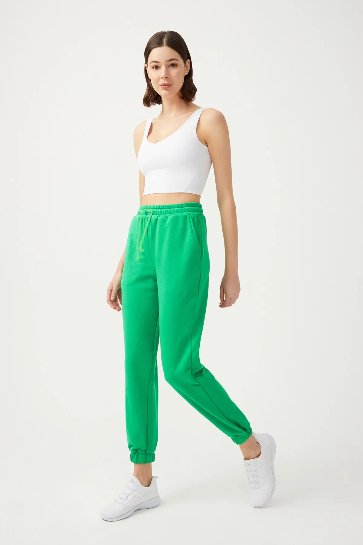 LOS OJOS  Grüne Damen-Jogginghose mit elastischem Bein und Kordelzug