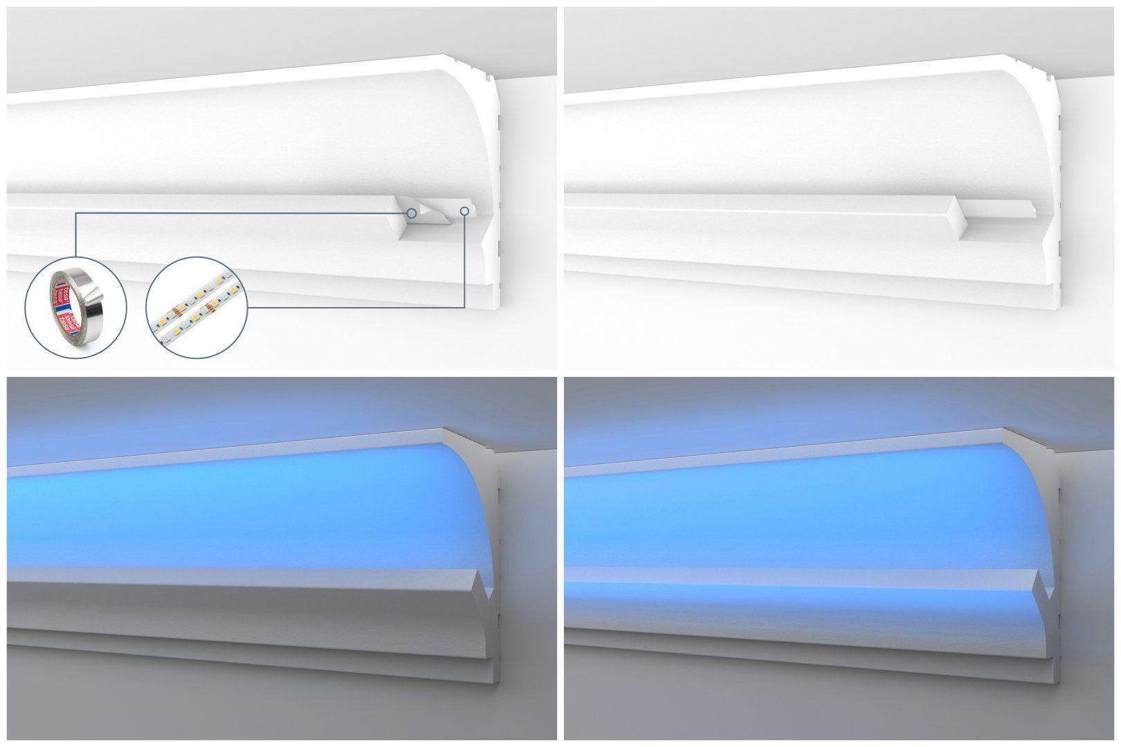 HEXIMO Eckprofil HLED 11 (LED-Schattenfugenprofil Stuckleisten, indirekte Beleuchtung XPS-Styropor-Trockenbau-Decke Stuck-Styropor-Deckenleisten (Muster HLED 11)