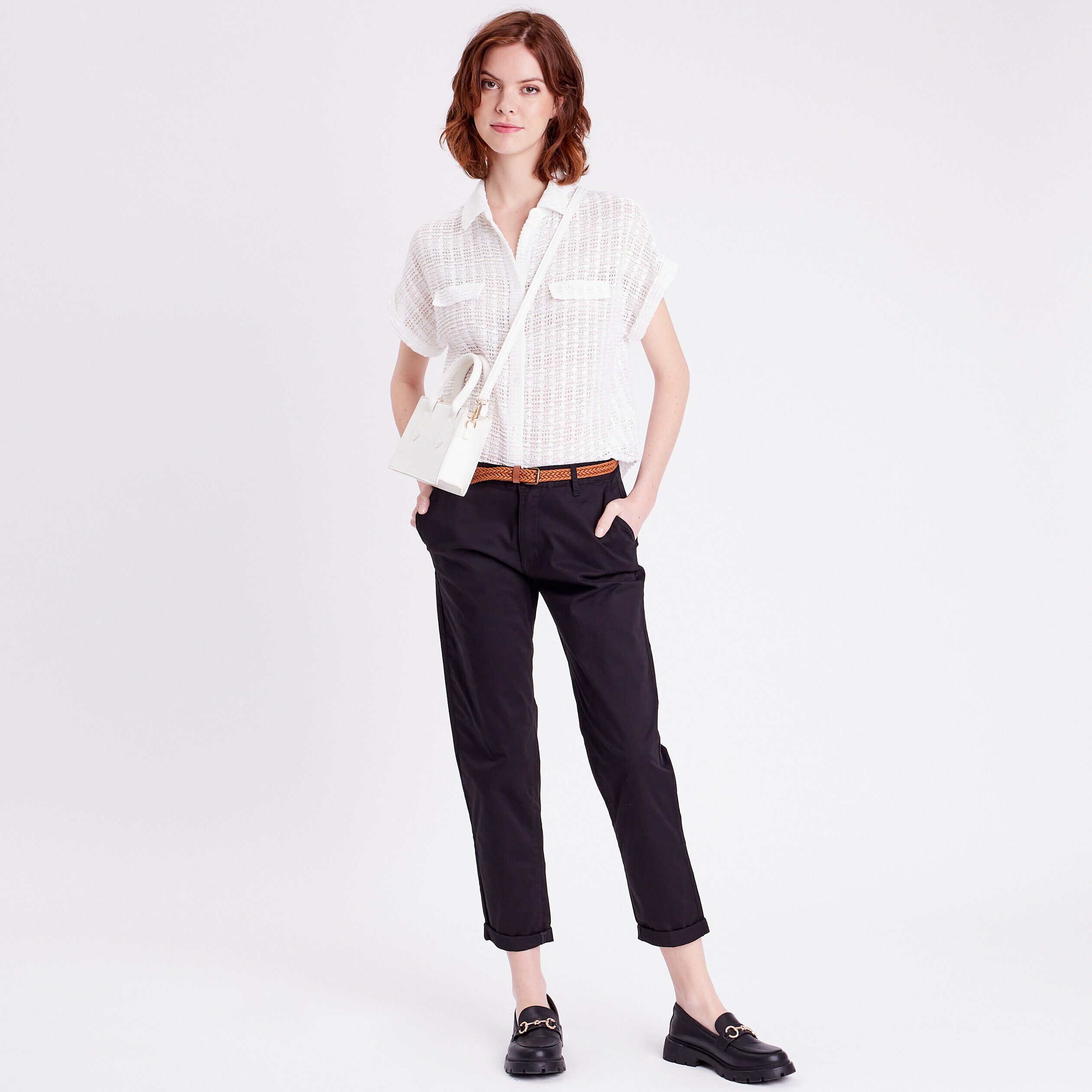 Blouse manches courtes ajourée ecru femme | Cache Cache