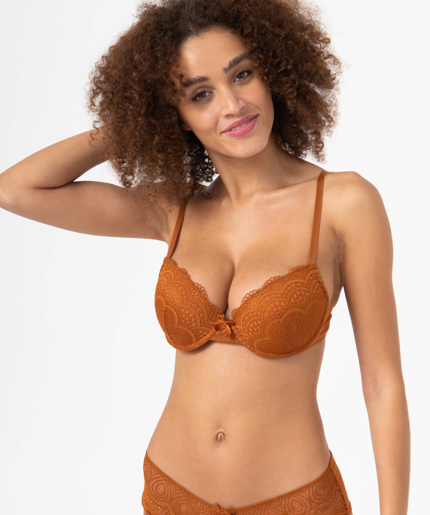 Soutien-gorge corbeille en dentelle à armatures femme marron | GEMO