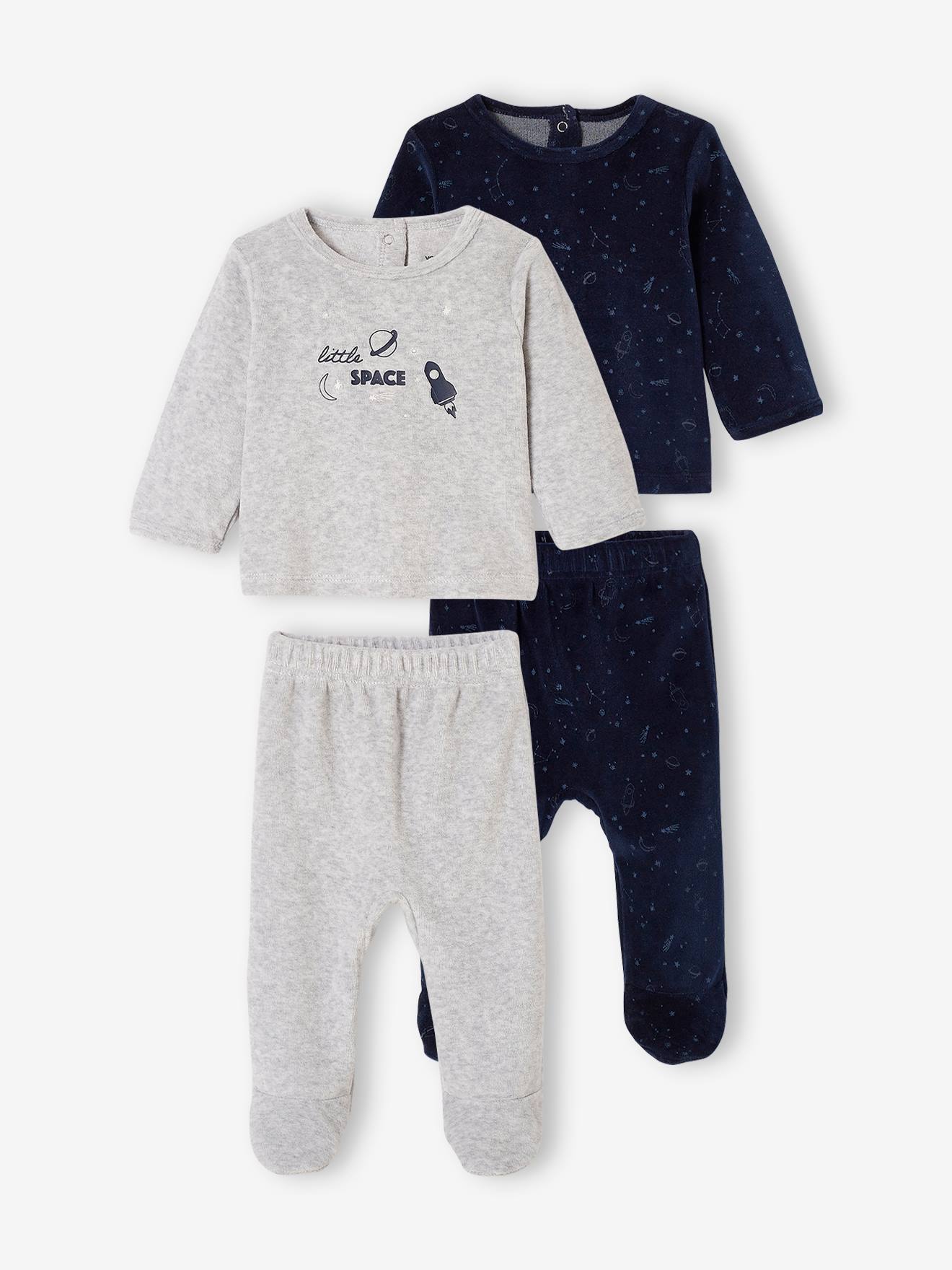 Lot de 2 pyjamas en velours bébé garçon motifs planètes phosphorescents lot encre
