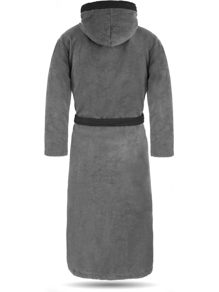 normani Unisex Baumwoll Bademantel mit Kapuze Izmit in Grau/Schwarz günstig kaufen