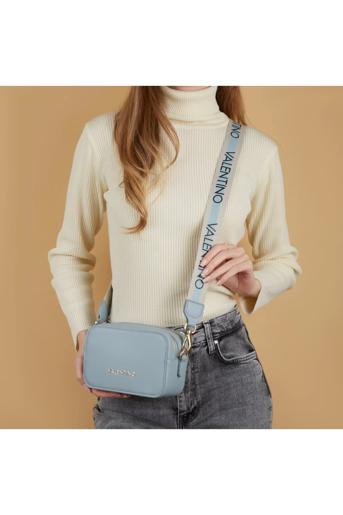 1'ASLAN  Valentino Bags Zero Damen Umhängetasche Blau Vbs7b306polvere