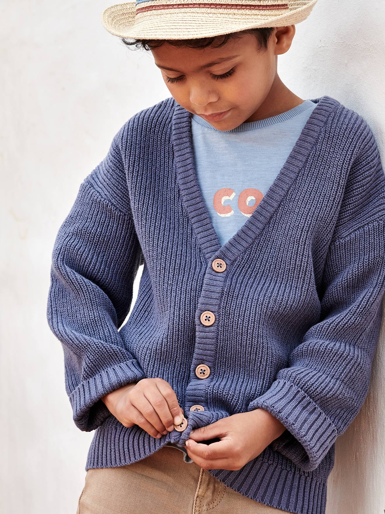 Vertbaudet Jungen Strickjacke mit V-Ausschnitt Oeko-Tex - dunkelblau