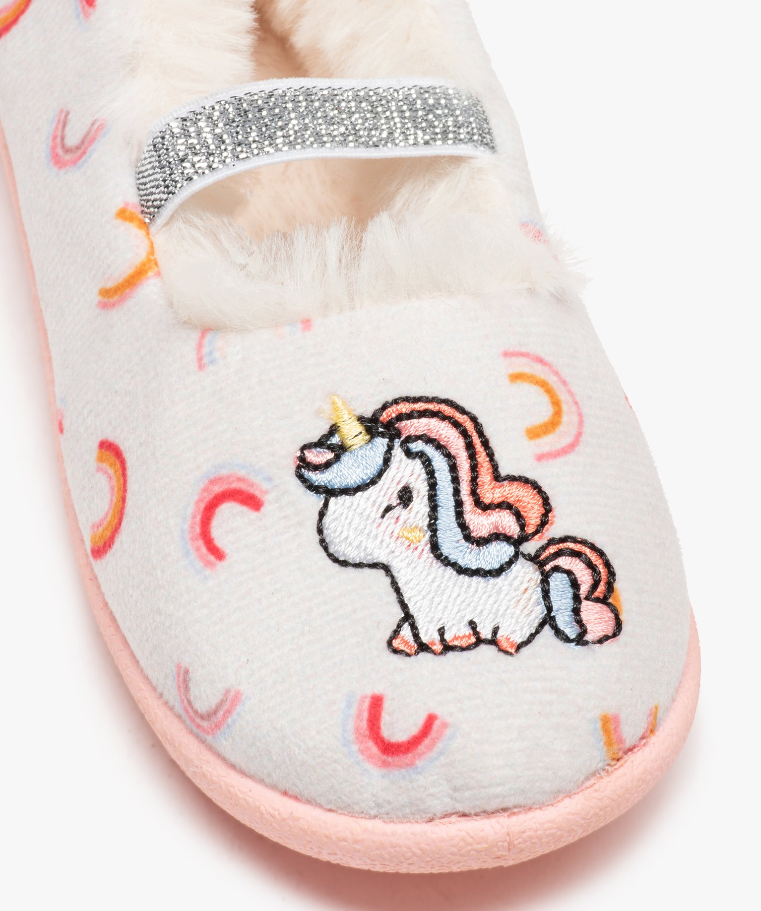 Chaussons fille ballerines en velours brodés licorne beige | GEMO