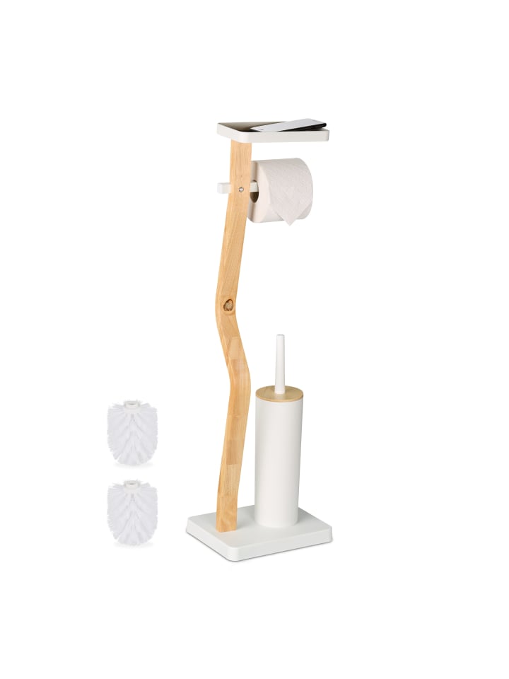relaxdays WC Garnitur in Weiß/ Natur - (B)23 x (H)80,5 x (T)18 cm günstig kaufen onesize