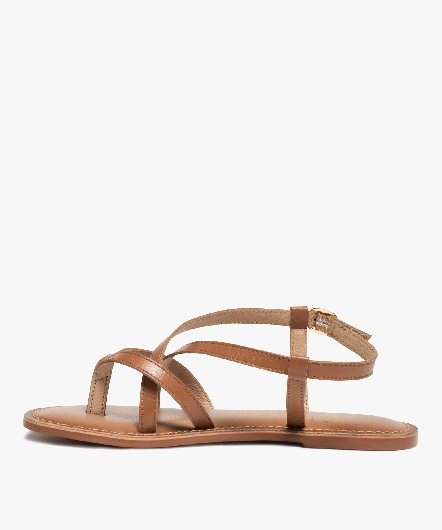 Nu-pieds femme en cuir fines brides spéciales pied large camel | GEMO