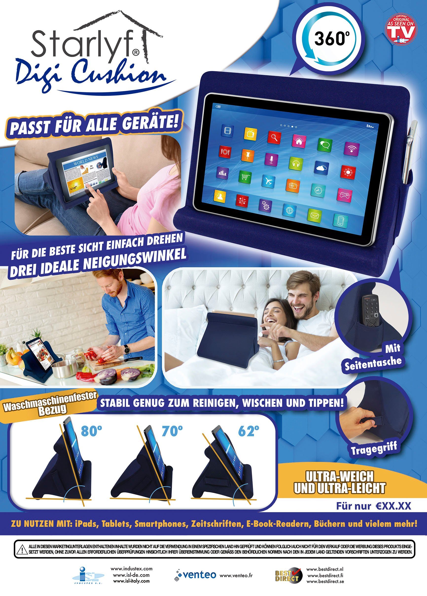 Starlyf Buchkissen Digi Cushion, 1-tlg., Lesekissen und Tablet Kissen, wendbar, 3 Positionen