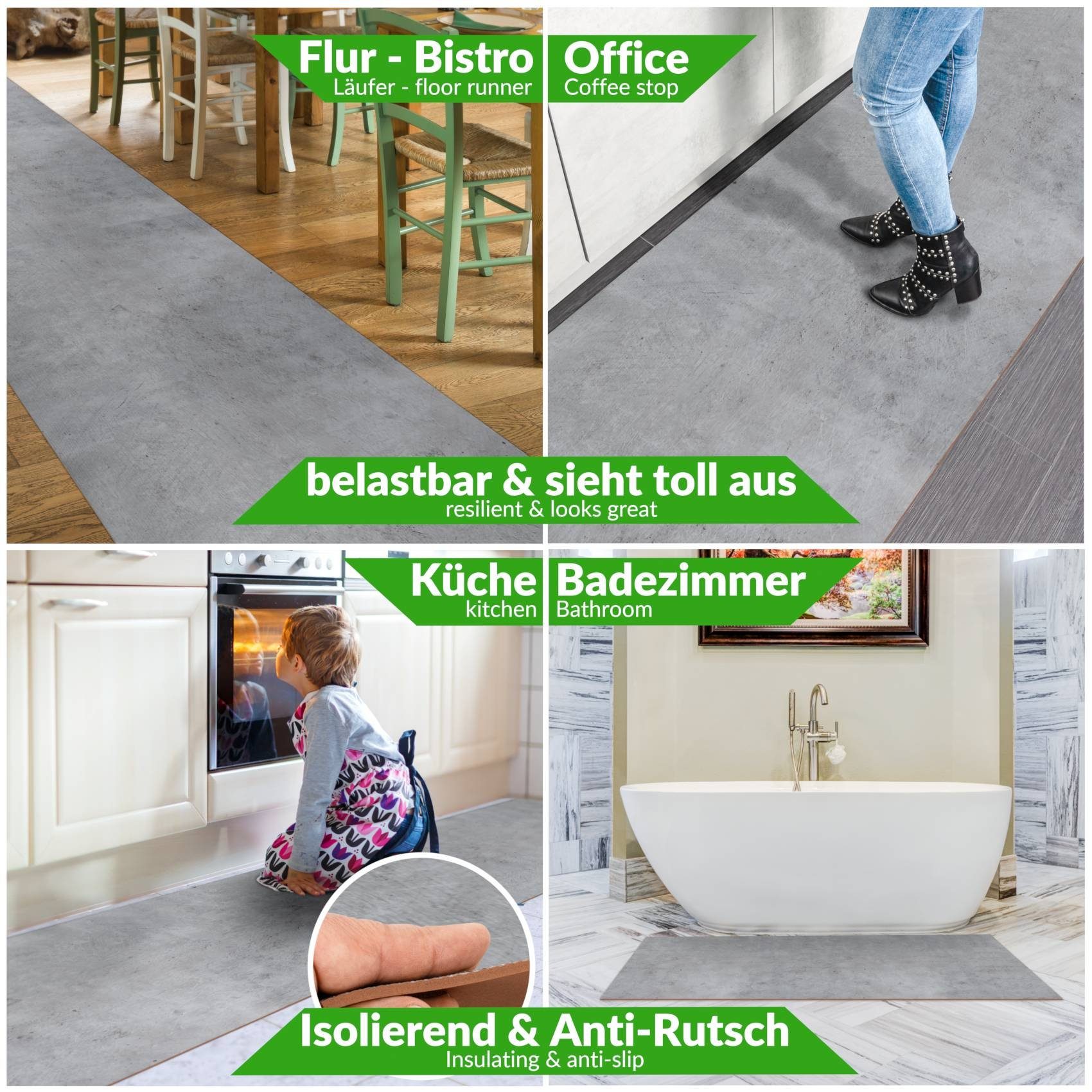 Küchenläufer Küchenläufer Küchenteppich Teppichläufer Läufer EADA Betonoptik Grau, ANRO, Rechteckig, Höhe: 3 mm, Genarbt PVC