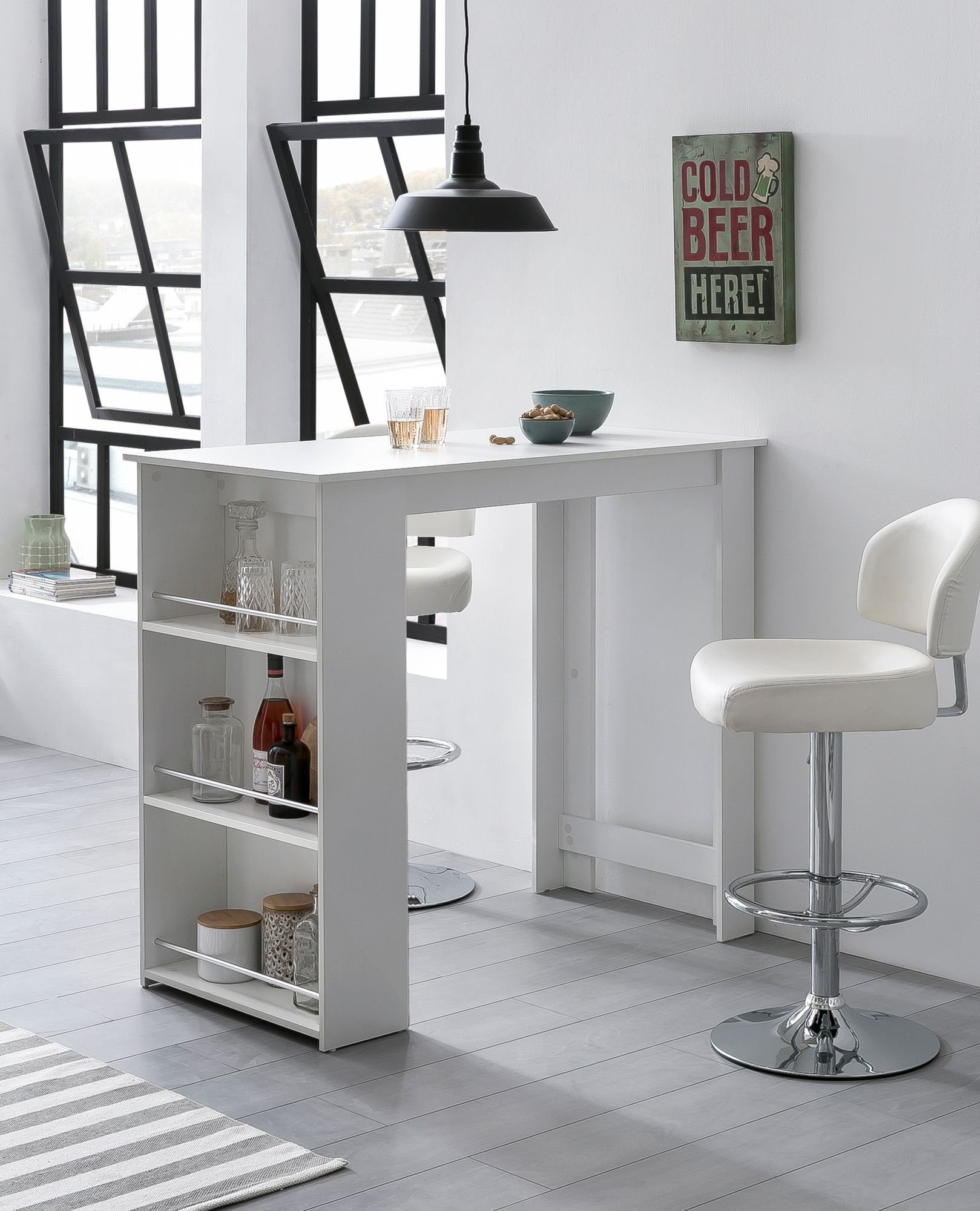 Wohnling Tresentisch WL5.732 (Weiß 120 x 107,5 x 60 cm, Stehtisch Spanplatte), Bartisch mit Regal, Küchenbartisch Rechteckig