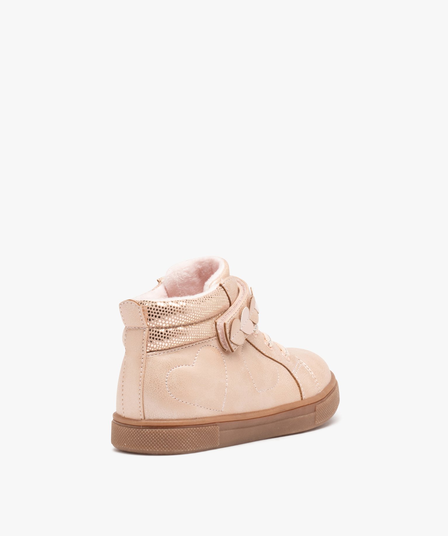 Baskets fille mid-cut unies à col pailleté et détails en ... rose | GEMO