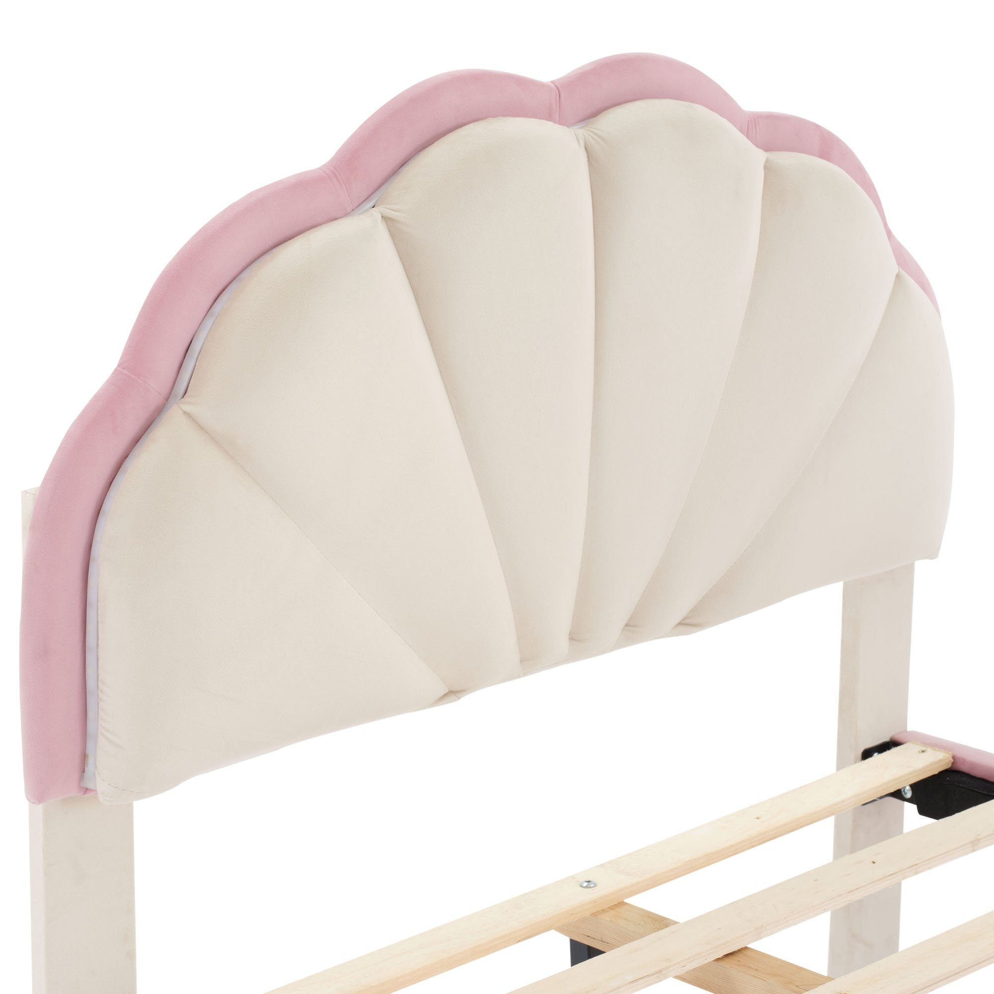 Flieks Polsterbett, LED Beleuchtung Kinderbett Einzelbett mit runden Beine 90x200cm Samt