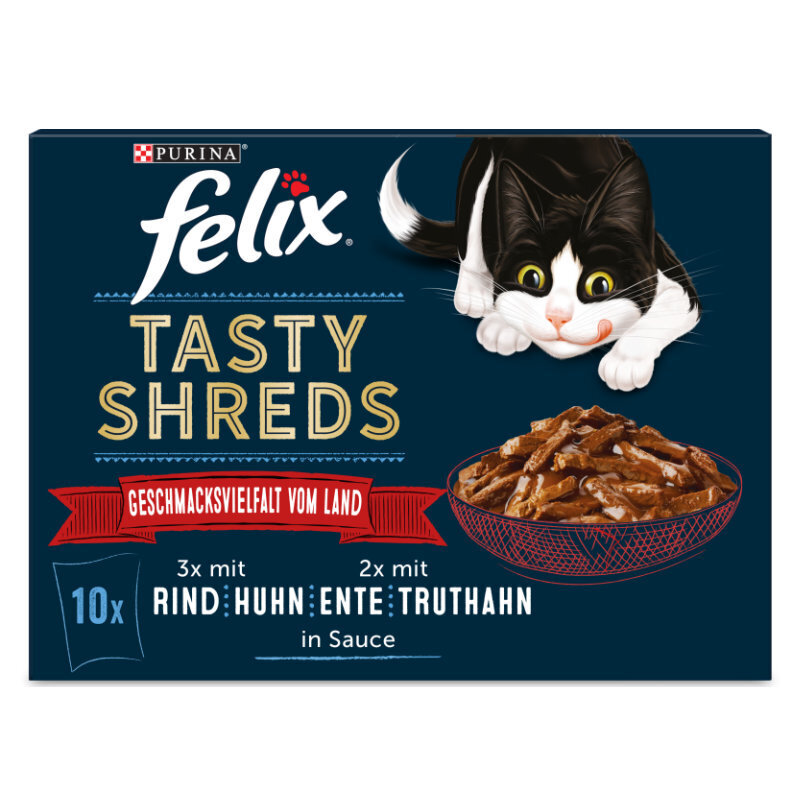 Felix Nassfutter Felix Tasty Shreds 10x80g Geschmacksvielfalt vom Land