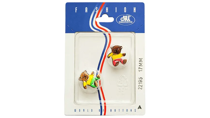 Dill Teddybärknopf mit Öse Ø 17mm 2er Pack bunt