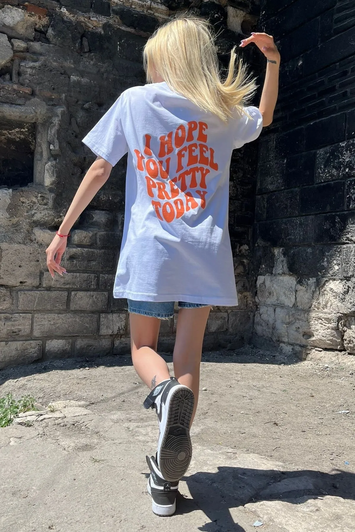 Madmext  Weißes bedrucktes Oversize-Damen-T-Shirt mit Rundhalsausschnitt