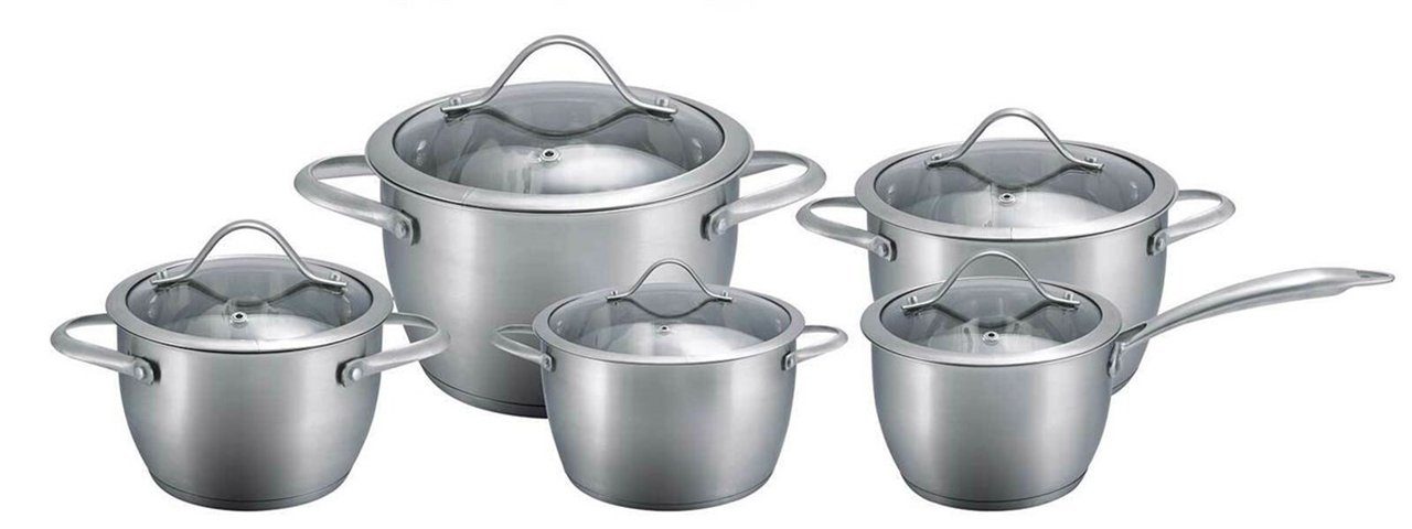 ROLFNERS Topf-Set, Edelstahl 18/10 (Set, 10-tlg., Töpfe, Pfanne, Deckel), Für alle Herdarten geeignet