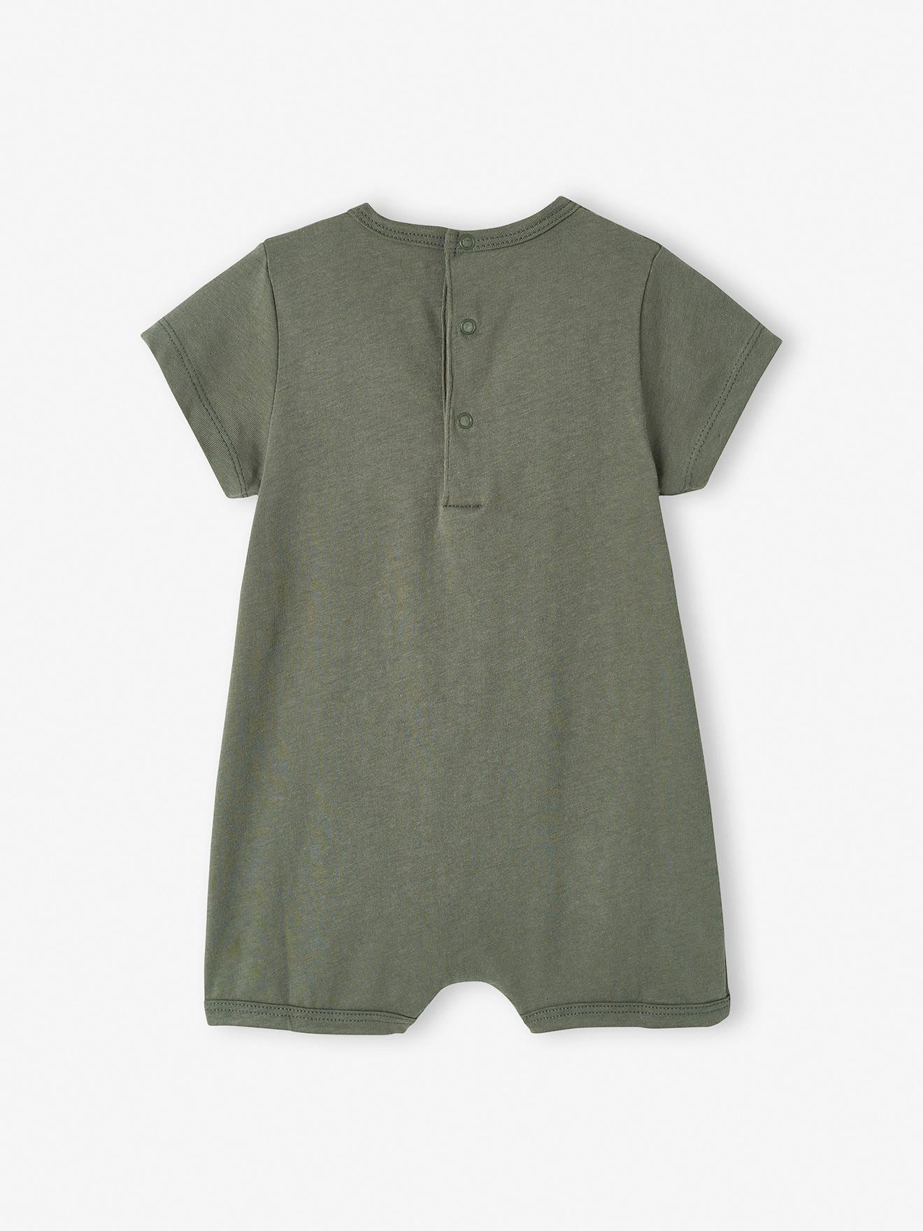 Vertbaudet Baby Kurzoverall, Tier-Motive BASIC Oeko-Tex - khaki affe