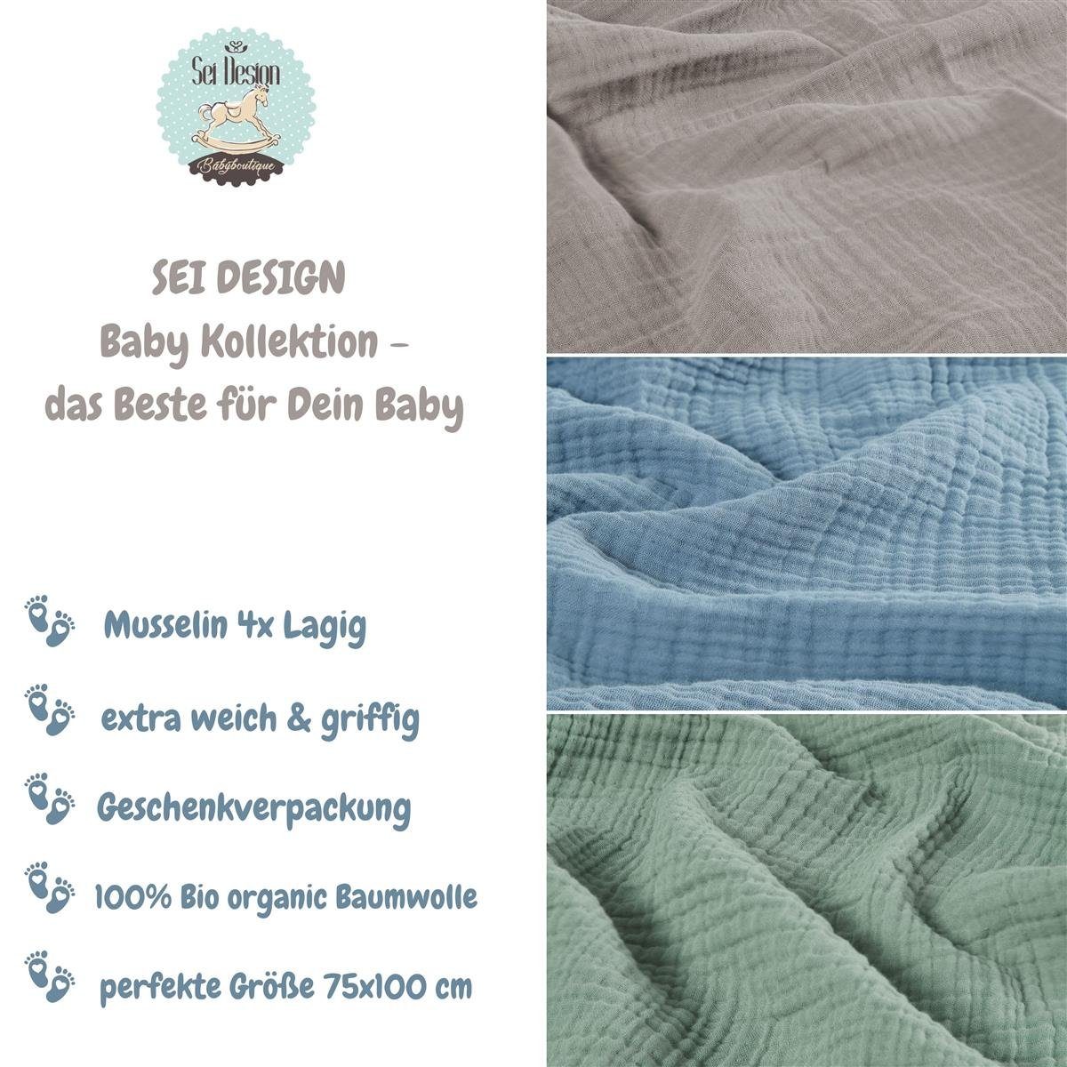 Babydecke Musselin 80x80 Pucktuch Mulltuch, SEI Design, 3ér Pack inkl. Geschenkverpackung