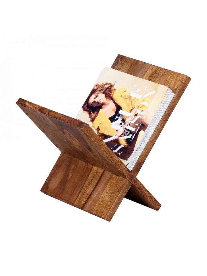 KADIMA DESIGN Zeitungsständer aus Massivholz: X-Form, Sheeshamholz, pflegeleicht in Braun günstig kaufen onesize