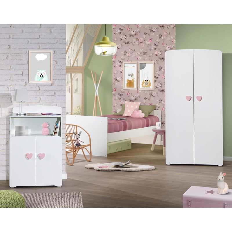 Lit bébé combiné évolutif 120x60 en 90x190 boutons coeur Basic