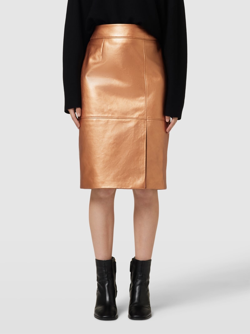 Knielanger Rock aus Lammleder Modell 'Setora' in gold