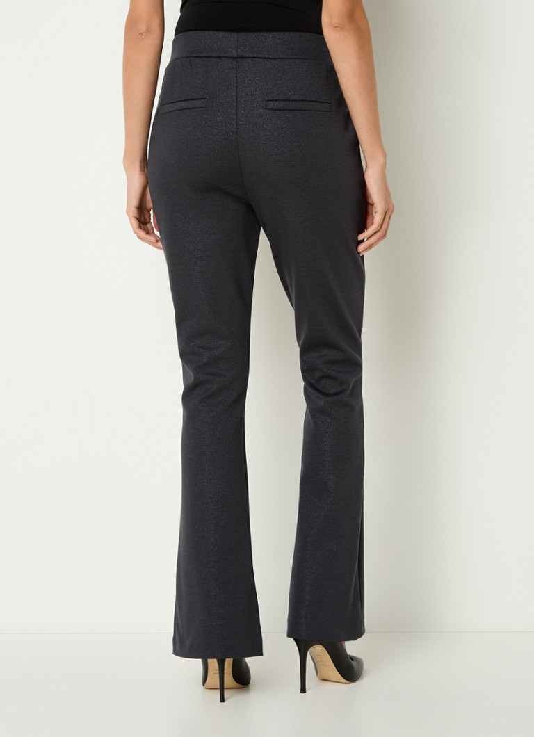 Pantaloni a zampa a vita alta color espresso con inserti in lurex