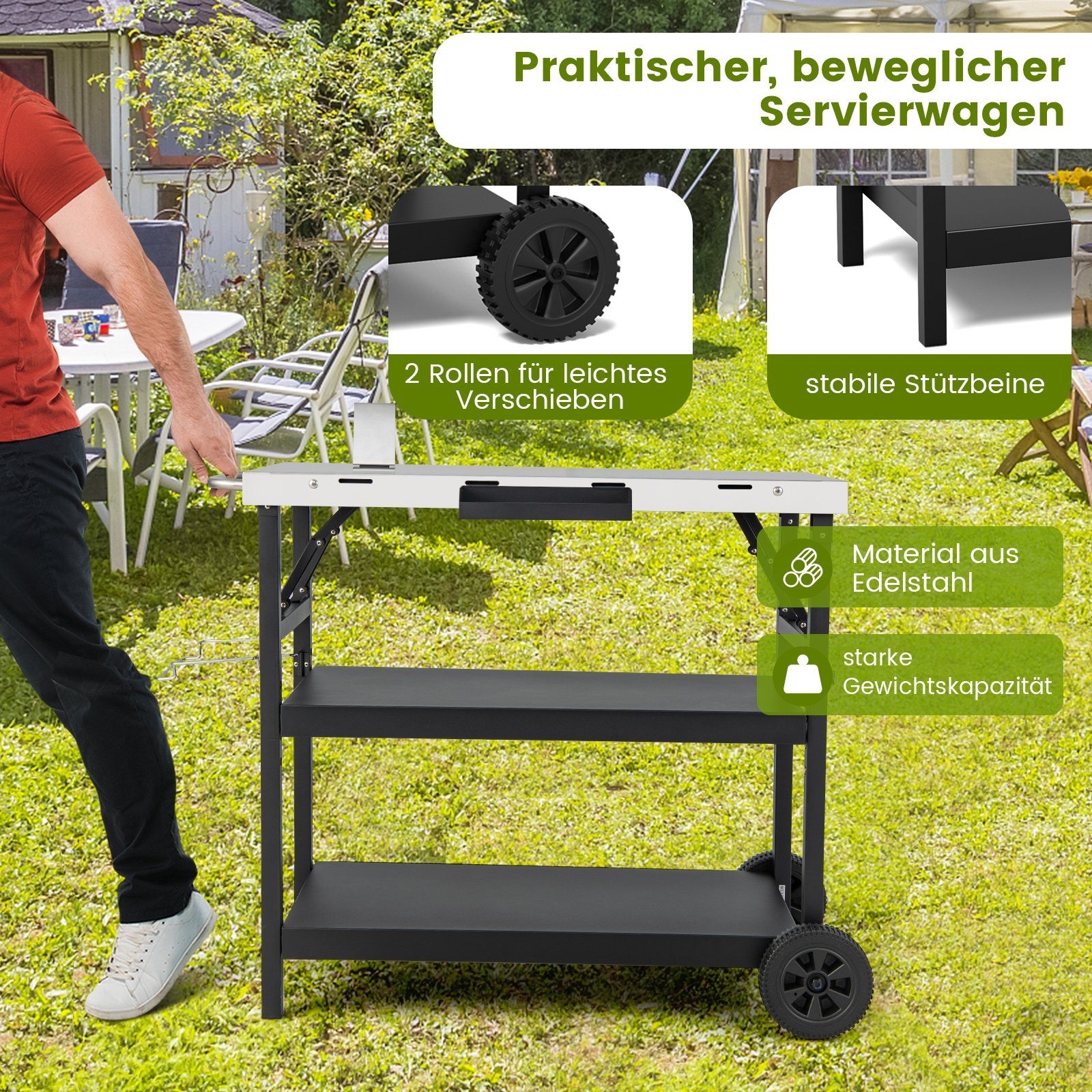 COSTWAY Grillablagetisch Grillwagen, Servierwagen, Edelstahl