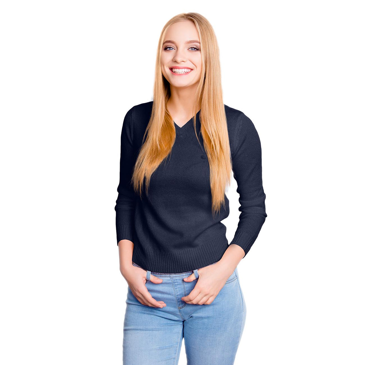Wollpullover V-Ausschnitt Damen